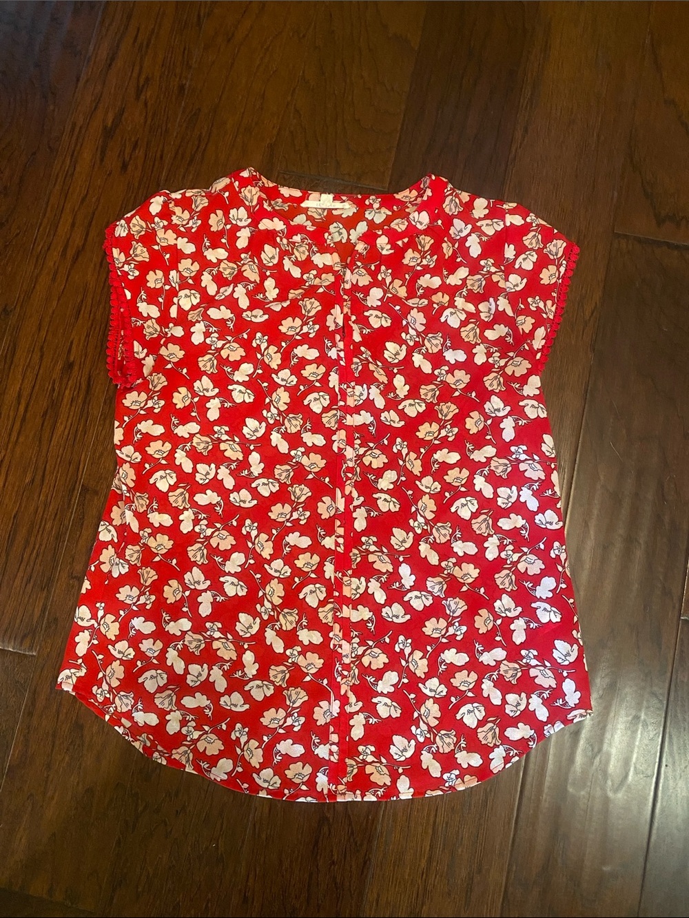 Red Floral Cap-Sleeve Women's Top